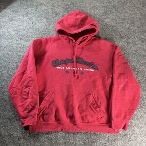 Chaps Denim Hoodie Mens XL Red Pullover Fleece Embroidered Logo Kangaroo Pocket